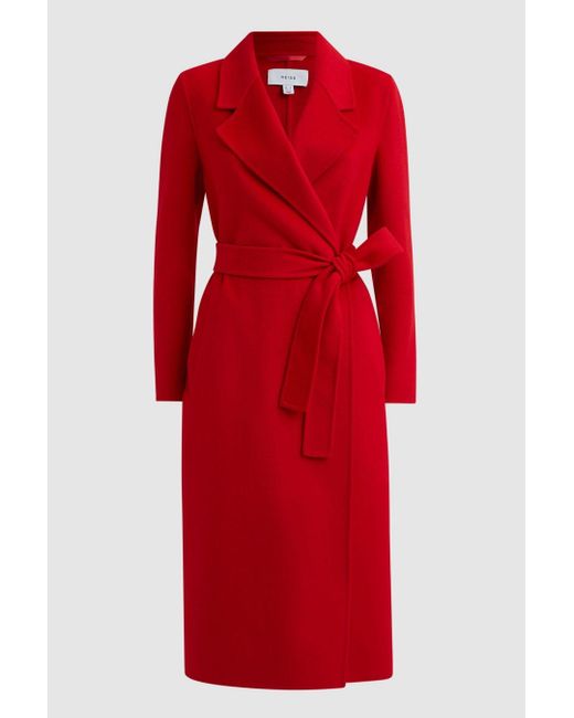 Reiss Emile - Red Wool Belted Blindseam Coat