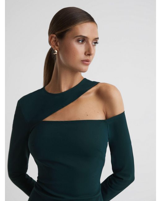 Reiss Blue Tiffany - Teal Bodycon Off-the-shoulder Midi Dress, Us 4