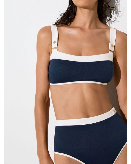 Reiss White Textured Colour-Block Bikini Top