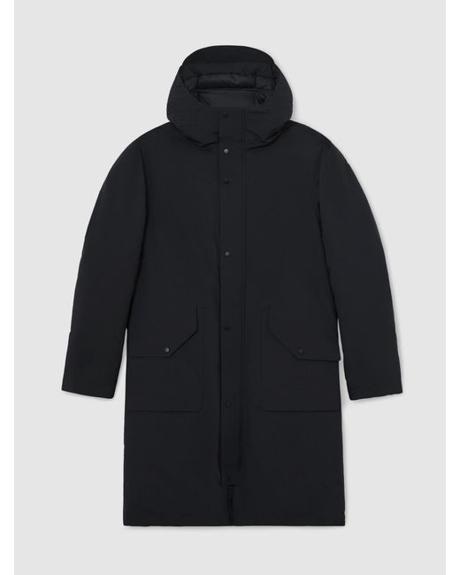 Reiss Blue Quilted Hooded Mid-Length Puffer Coat for men