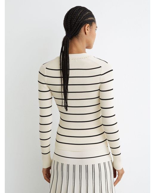 Reiss Natural Stripe Craft-Stitch Rib-Knit Top