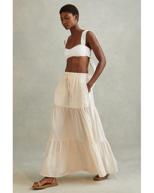 Reiss Natural Tammy - Neutral Tiered Drawstring Maxi Skirt