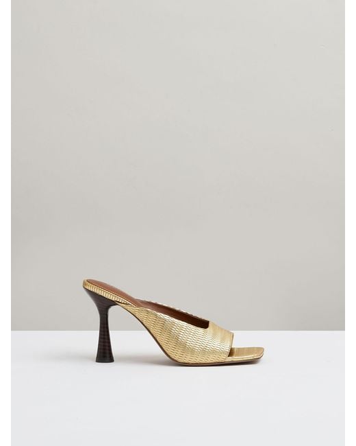Reiss Metallic Justine - Gold Leather Heeled Mules, Us 5 (uk 3)