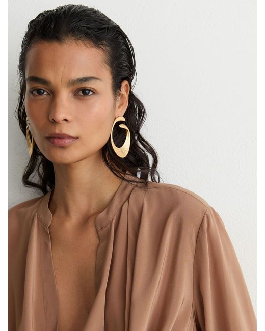 Reiss Brown Matte Silk Draped Shirt