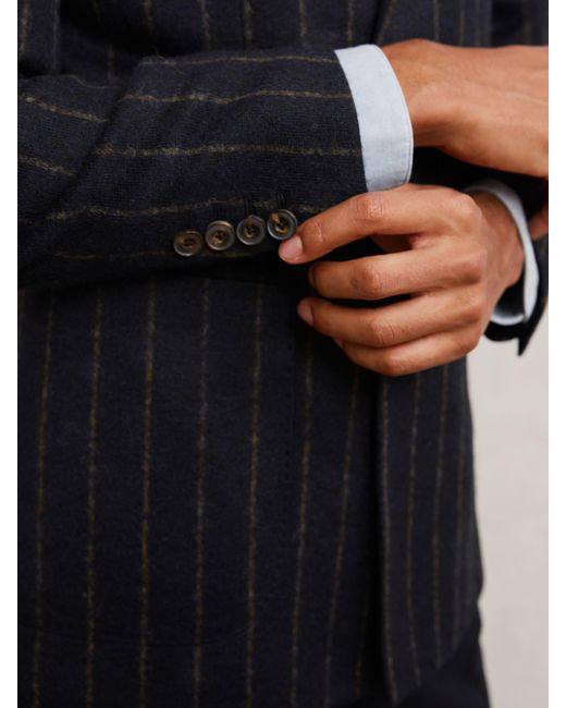 Reiss Blue Double-Breasted Chalk-Stripe Blazer Tailored-Fit With Wool for men