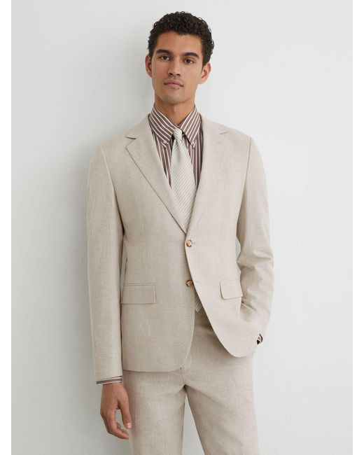 Reiss Natural Linen-Cotton Single-Breasted Check Blazer Tailored-Fit for men