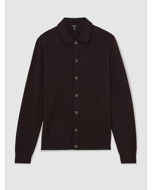 Reiss Black Wool Stitch-Detail Button Cardigan for men
