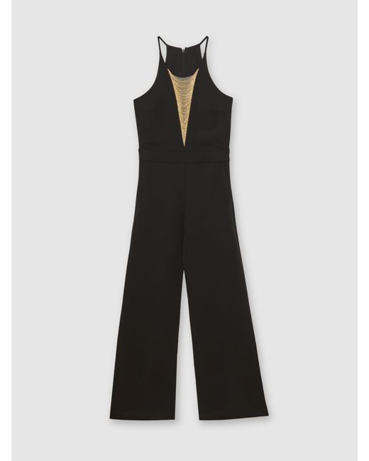 Reiss Blue Chain-Detail Flared-Leg Jumpsuit