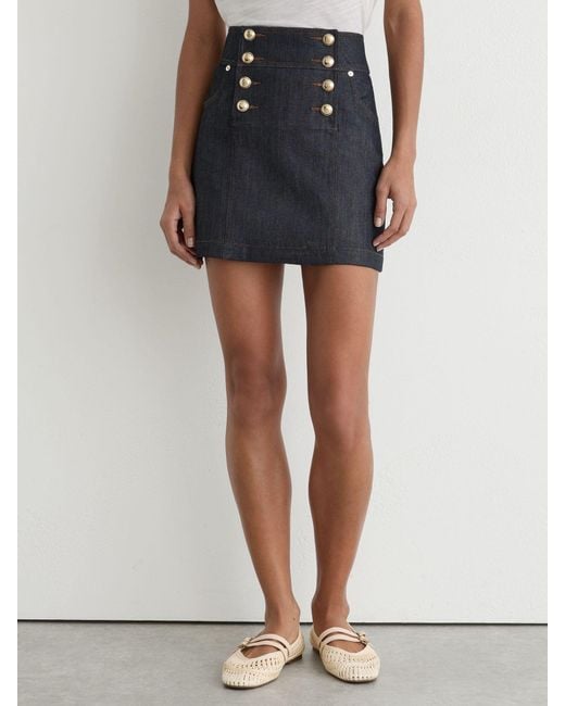 Reiss Skylar - Dark Blue Button-detail Denim Mini Skirt, Us 14