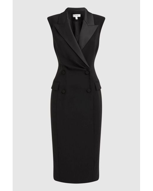 Reiss Black Amari Double-breasted Sleeveless Stretch-woven Midi Dress