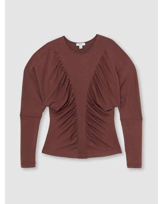 Reiss Red Ruched Jersey Long-Sleeve Top