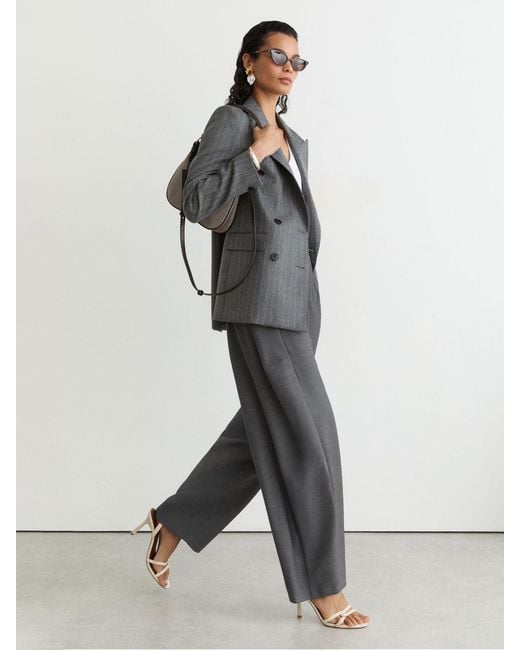 Reiss Gray Elasticated-Waist Barrel-Leg Trousers