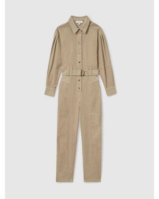 Reiss Natural Mara Jumpsuit Cotton Plain