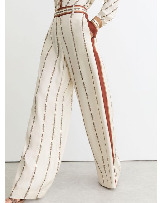 Reiss Natural Petite Chain-Print Wide-Leg Trousers
