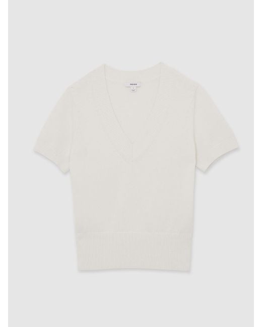 Reiss Natural Cotton-Wool Knit V-Neck Top