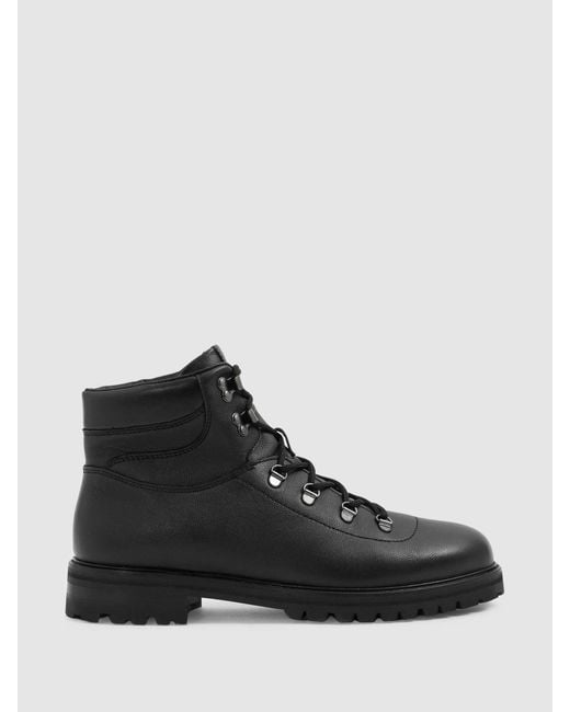 Reiss Black Ashdown Leather Hiking Boots for men