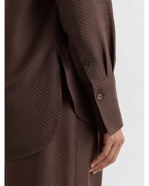 Reiss Aliana - Mocha Brown Silk Jacquard Long-sleeve Shirt, Us 4