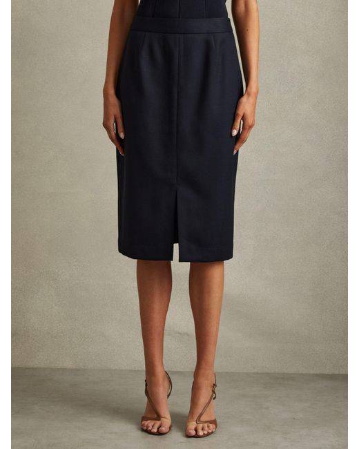 Reiss Blue Textured Pencil Midi Suit Skirt
