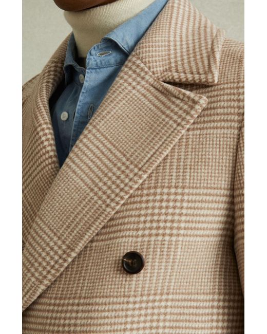 Reiss Green Bergamo - Oatmeal Check Wool Blend Double Breasted Peacoat for men