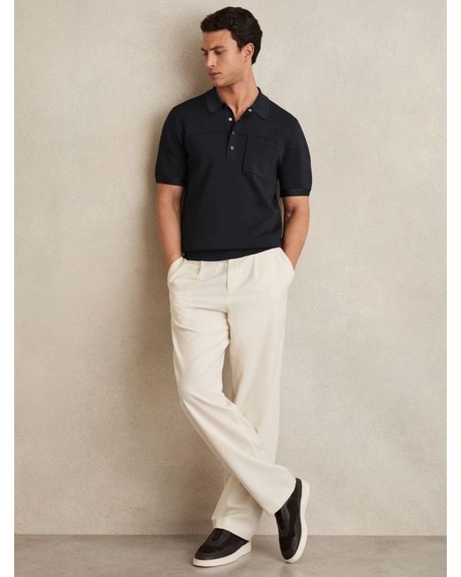 Reiss Black Press-Stud Seam-Detail Polo Shirt for men