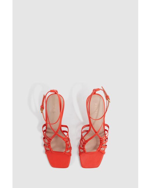 Reiss Red Eva Strappy Heels - Coral Leather Plain