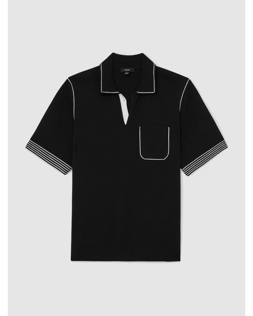 Reiss Black Newbury Contrast-Stitch Knitted Polo Shirt for men