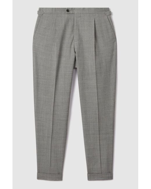 Reiss Gray Valentine - Soft Grey Slim Fit Wool Blend Trousers With Turn-ups for men