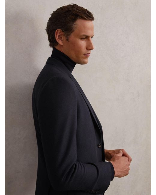 Reiss Blue Flannel Single-Breasted Blazer Tailored-Fit With Wool for men