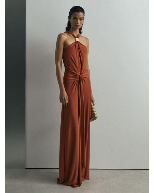 ATELIER Brown Hardware-detail Draped Maxi Dress