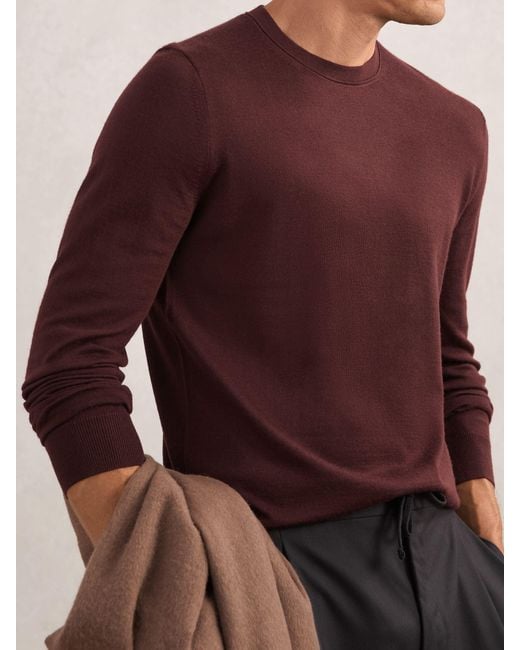Reiss Purple Merino Wool Crew-Neck Jumper for men