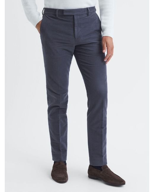 Reiss Blue Slim Fit Moleskin Trousers for men