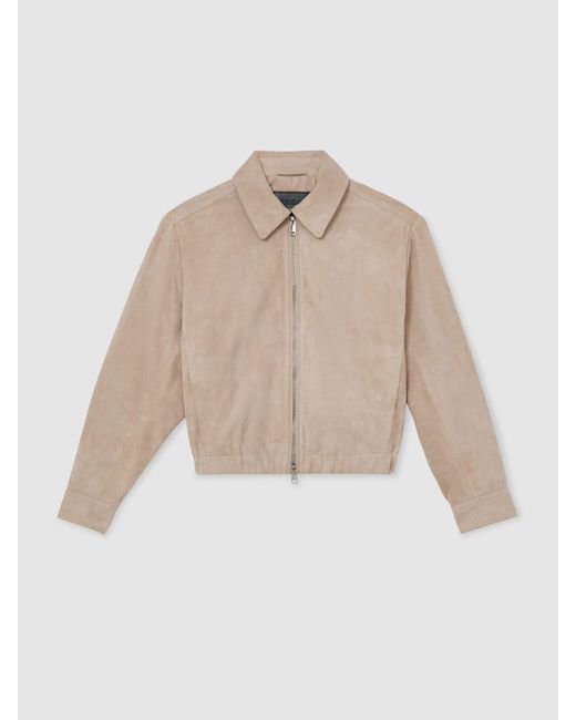 Reiss White Lottie Petite Cropped Bomber Jacket
