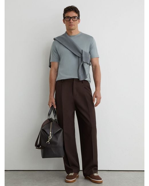 Reiss Gray Mercerised-Cotton Crew-Neck T-Shirt for men