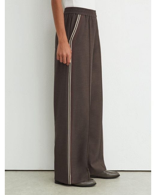 Reiss White Mélange Side-Stripe Wide-Leg Trousers