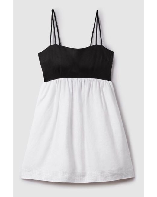 Reiss Hadley - Black/white Linen Colourblock Mini Dress