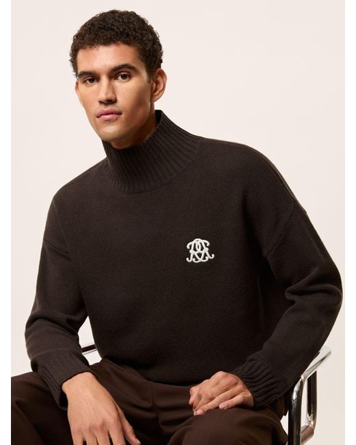 Reiss Black Monogram Wool Relaxed Jumper for men