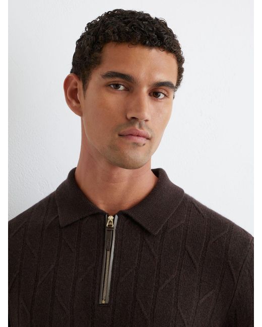 Reiss Black Wool Stitch-Detail Half-Zip Polo Jumper for men