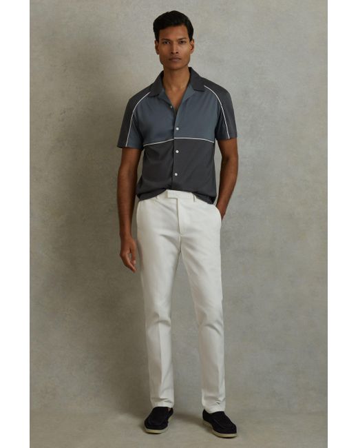 Reiss Gray Gino - Blue Multi Mercerised Cotton Colourblock Cuban Collar Shirt for men