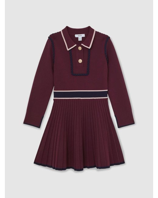 Reiss Purple Freya Berry Piped Knitted Skater Dress