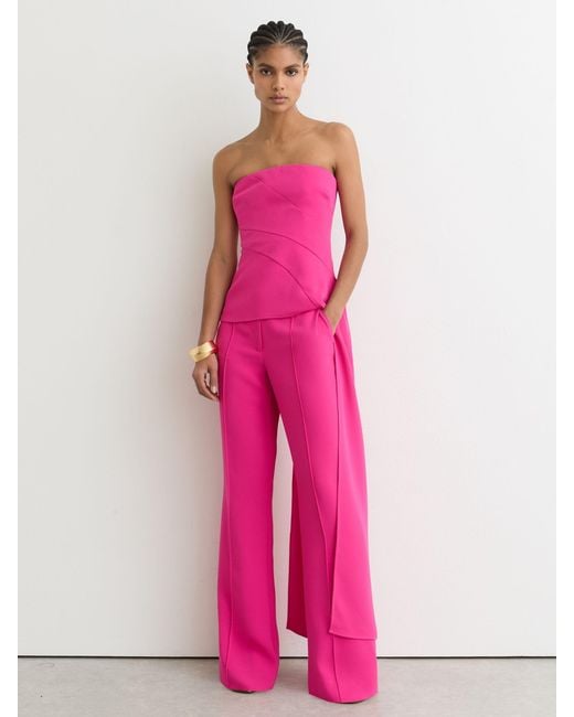 Reiss Pink Strapless Drape-Detail Structured Top