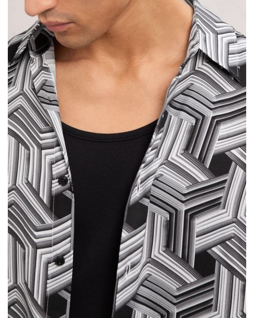 Reiss Gray Abstract-Print Regular-Fit Shirt for men