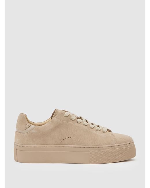 Reiss Natural Francesca Leather Low-Top Trainers