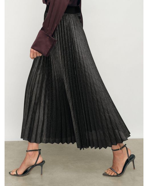 Reiss Black Metallic Pleated Midi Skirt