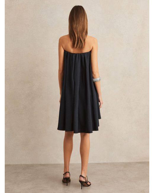 Reiss Black Tencel Strapless Dip-Hem Mini Dress