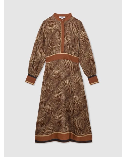 Reiss Natural Leia - Neutral Animal-print Midi Shirt Dress, Us 4