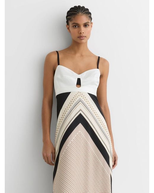 Reiss Natural Myra Scarf-Print Tie-Back Maxi Dress