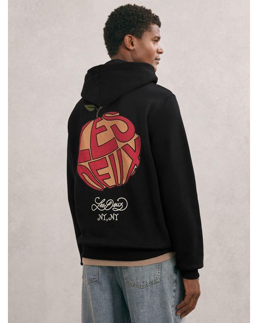 Les Deux Black Cotton Graphic-Print Sweat Top for men