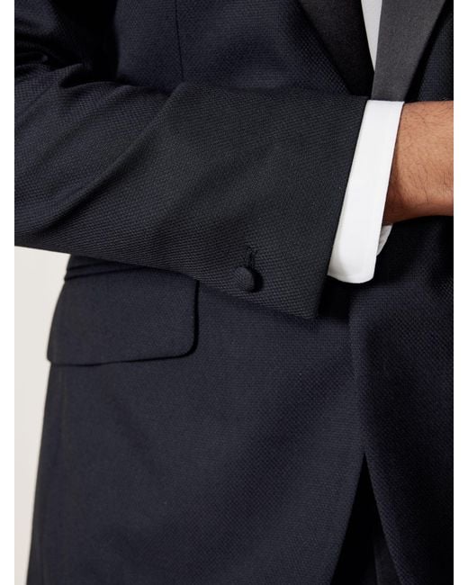 Reiss Blue Single-Breasted Jacquard Tuxedo Jacket Wool-Blend Classic-Fit for men
