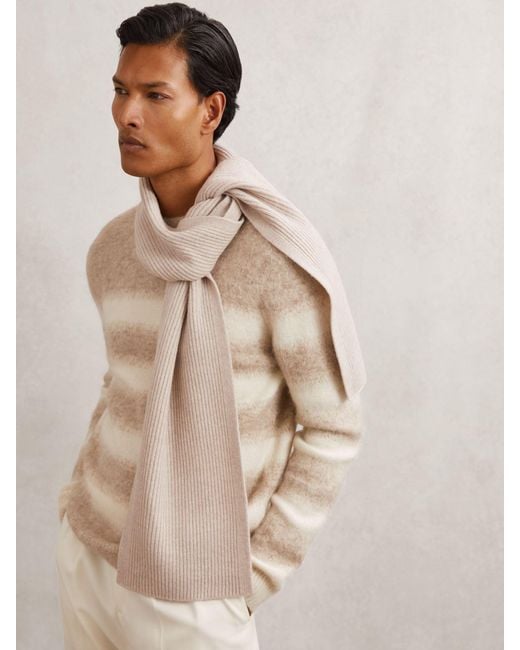 Reiss Natural Chesterfield - Light Oatmeal Melange Merino Wool Rib-knit Scarf, One for men