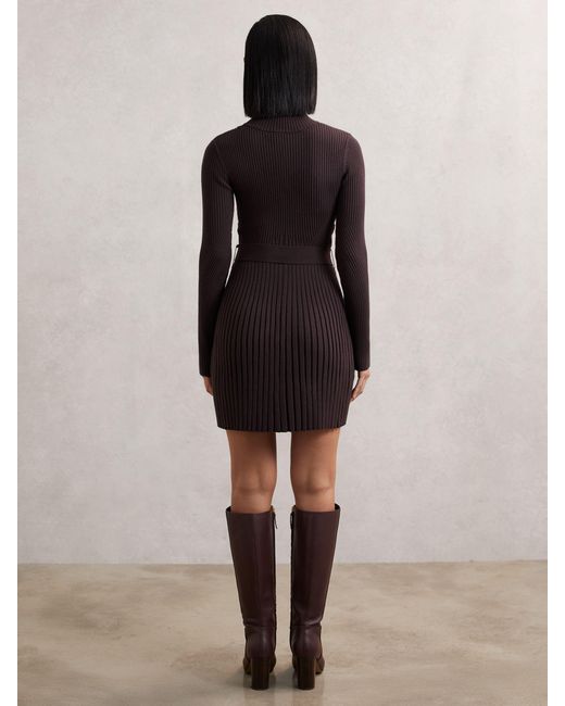 Reiss Multicolor Rib-Knit Belted Half-Zip Flippy Dress